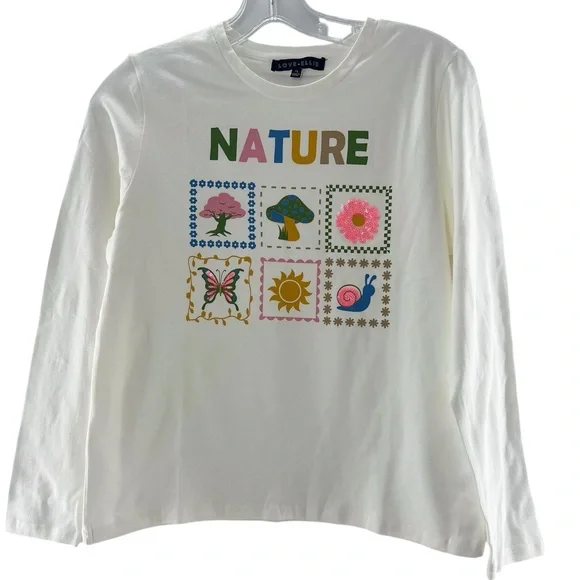 NWOT Love Ellie Graphic Nature Sequin White Long Sleeve XL - Picture 3 of 5
